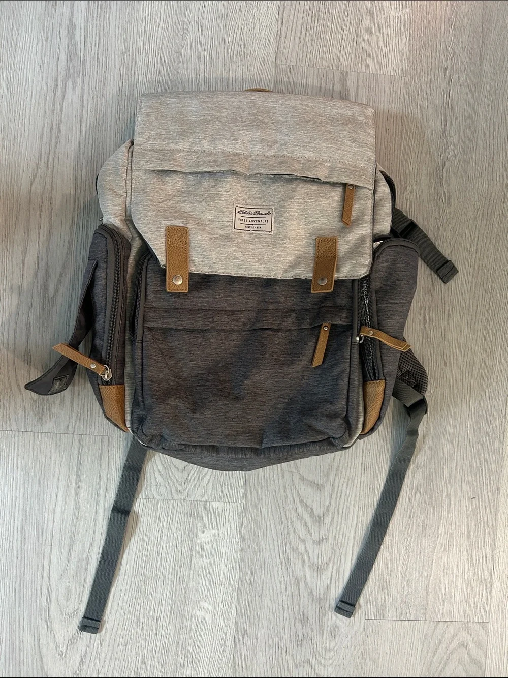 Eddie Bauer Two-Tone Gray and Tan Accent Backpack